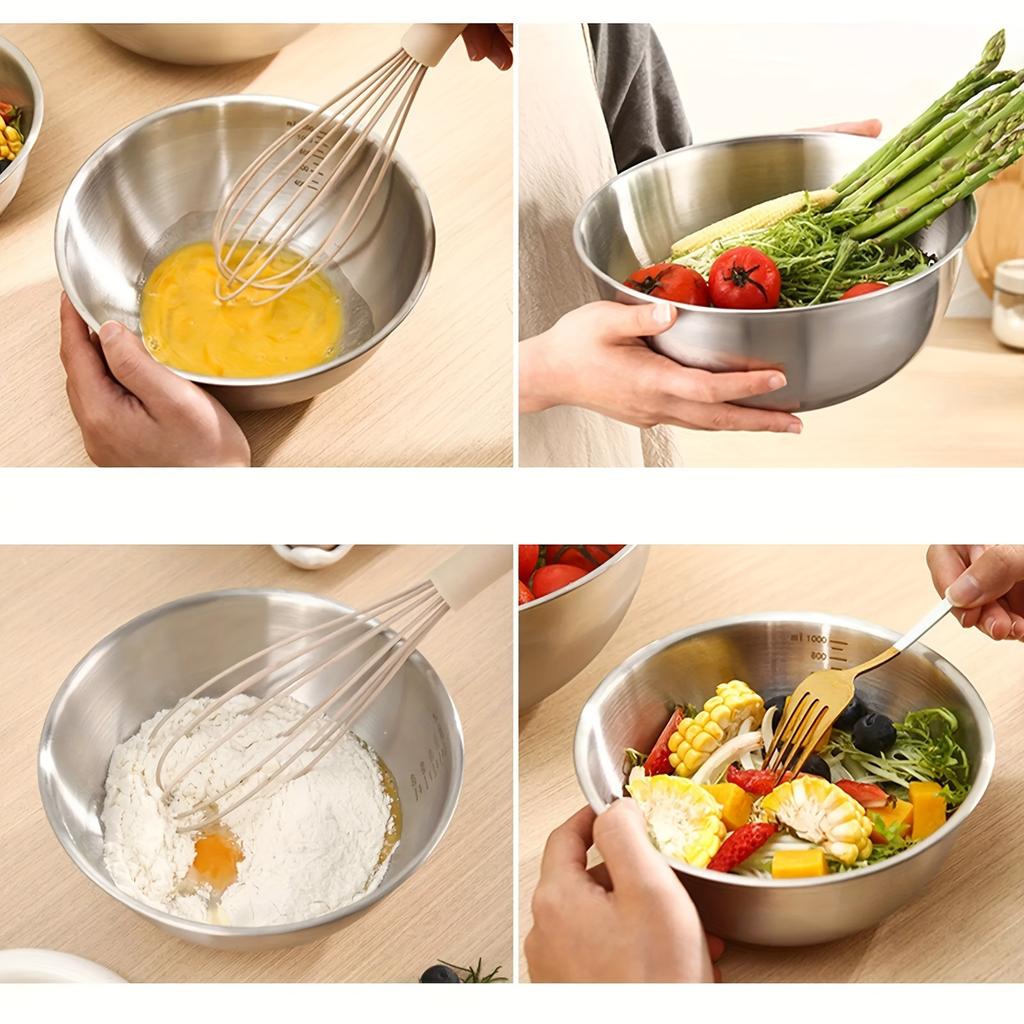 The Mixing Bowl Stainless Steel Food-grade Cooking Basin Serving Bowl Graduated Heavy Dishwasher Safety Vegetable Cleaning Salad Bowl.