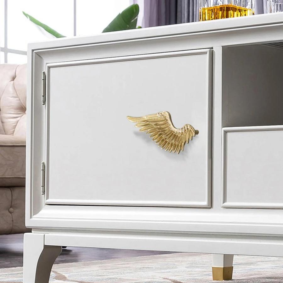 Brass Solid Wardrobe Handle Golden Creative Angel Wing Decoration Accessories Home Decoration Kitchen Cabinet Door Handle