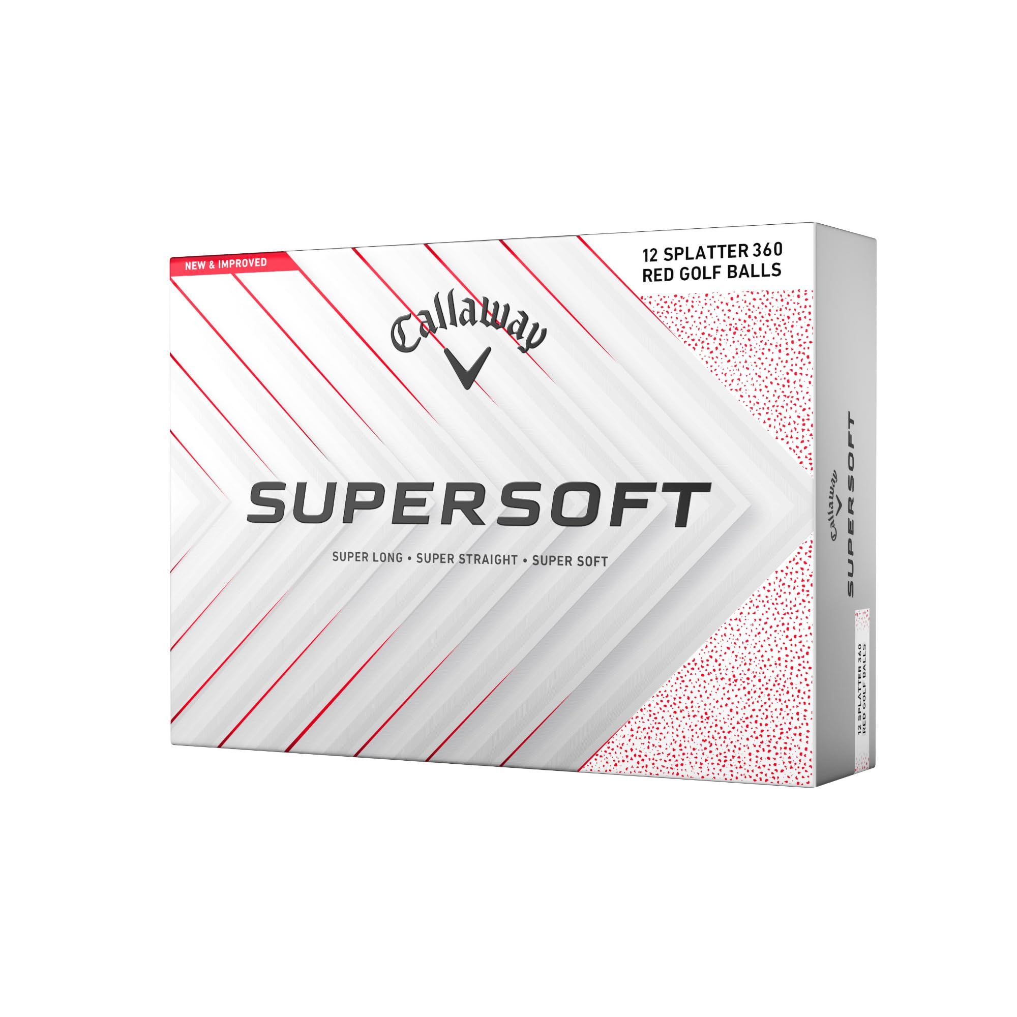 Мячи для гольфа Callaway SUPERSFOT 25 RED SPLATTER, 1 дюжина (12 Шариков), Конструкция из 2 частей, Красные брызги/Белый