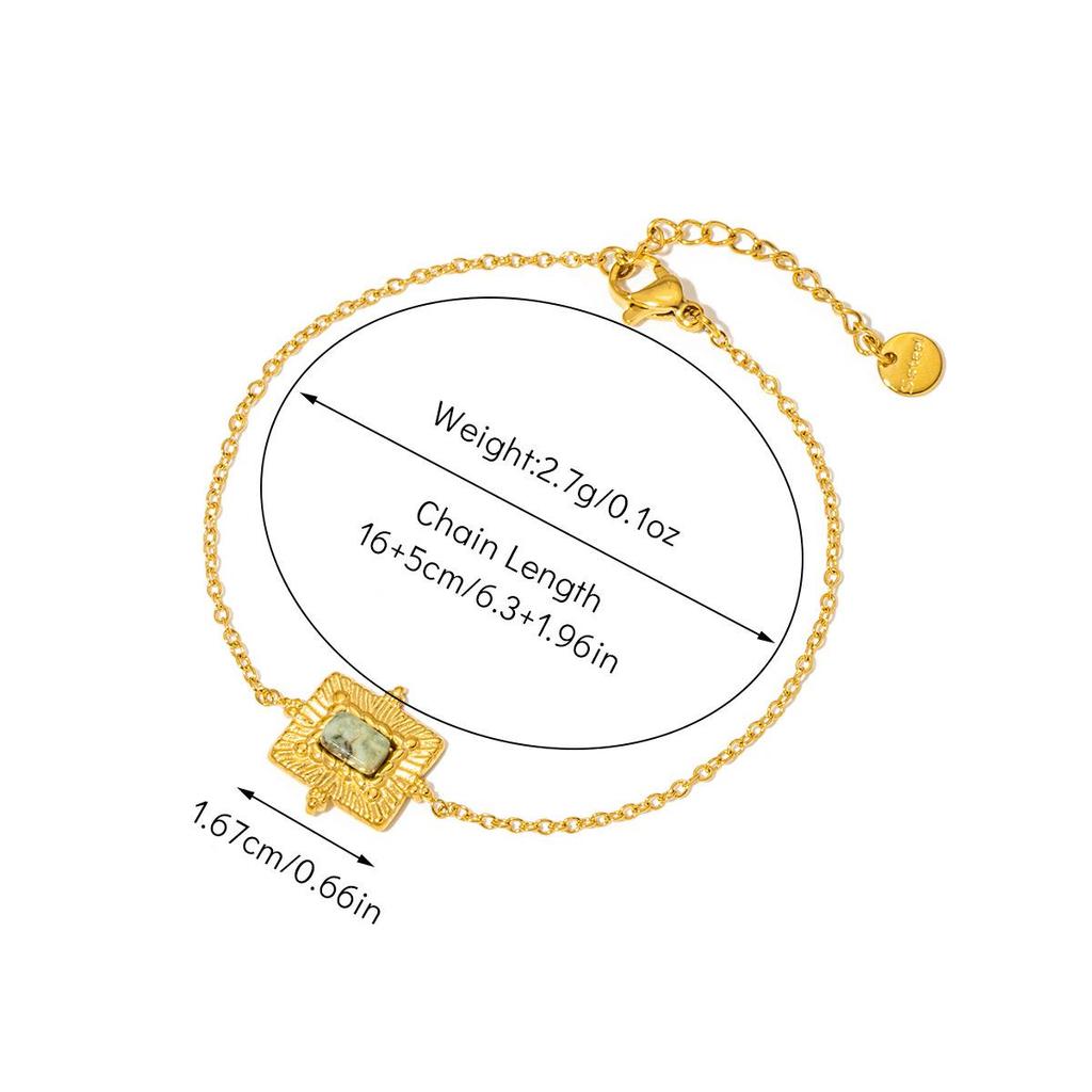 Retro Palace Style 18K Gold-Plated Titanium Steel Bracelet with Emerald Natural Stone for Women