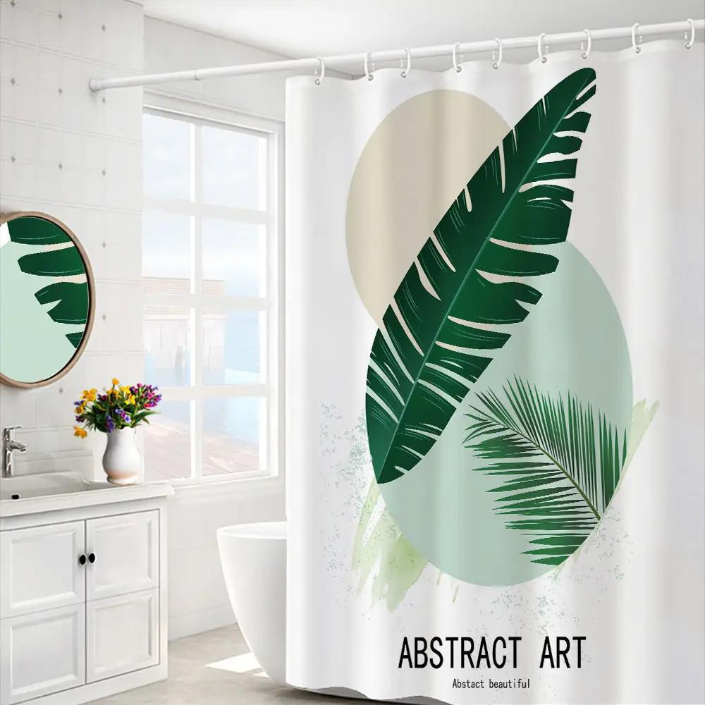 Purple Hydrangea Flower White Shower Curtain Landscape 3D Green Plant Waterproof Polyester Bathroom Curtains Bath Screen Decor