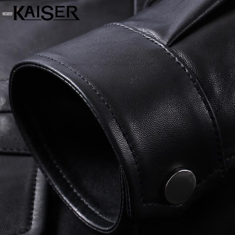 Kaiser Jaqueta Biker Masculina de Couro de Pele de Ovelha Genuíno