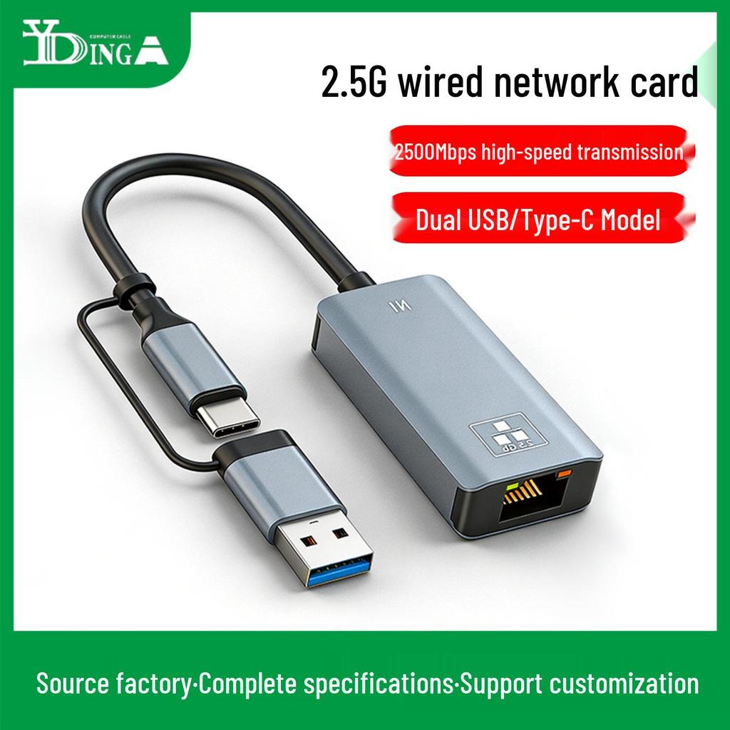 USB 2.5G Network Card, 2500Mbps RTL8156b Type-C High-Speed Ethernet Adapter for NAS