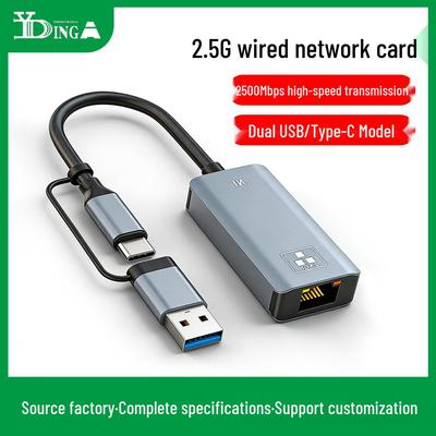 USB 2.5G Network Card, 2500Mbps RTL8156b Type-C High-Speed Ethernet Adapter for NAS