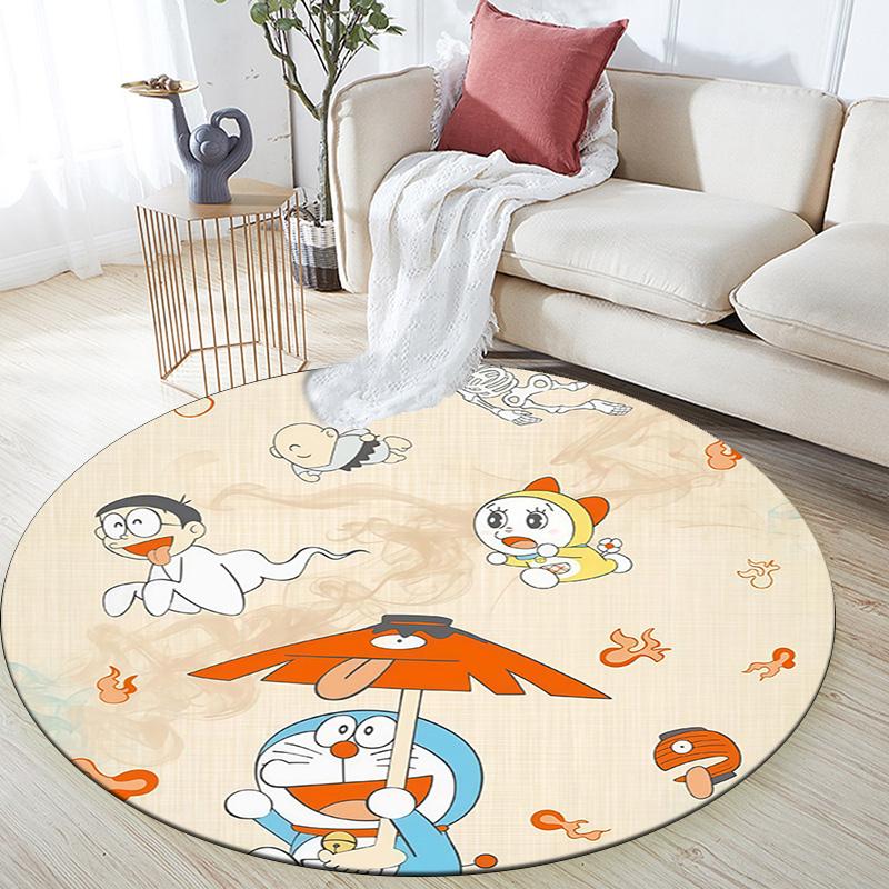 Doraemon Round Area Rug,Carpet Rug for Living Room Bedroom Sofa Playroom Decor,Non-slip Floor Mat