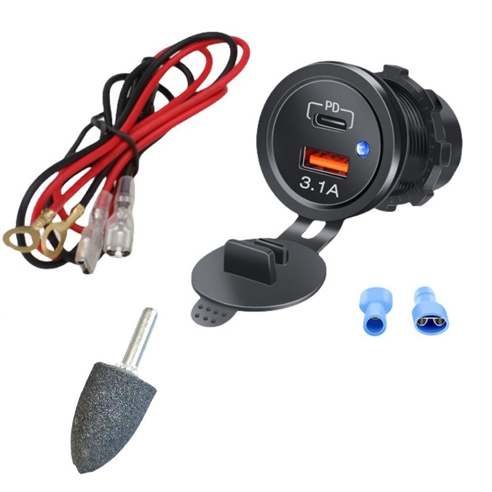 LED Light Car Charger 12V-24V Power Socket Adapter PD USB Outlet  RV