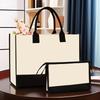Canvas Shoulder Bag Makeup Set with Color Block Print & Portable Zipper Clutch