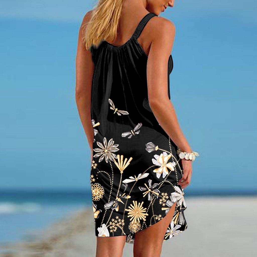 Women's Fashion Summer Printed Strapless Camisole Sleeveless Sling Dress