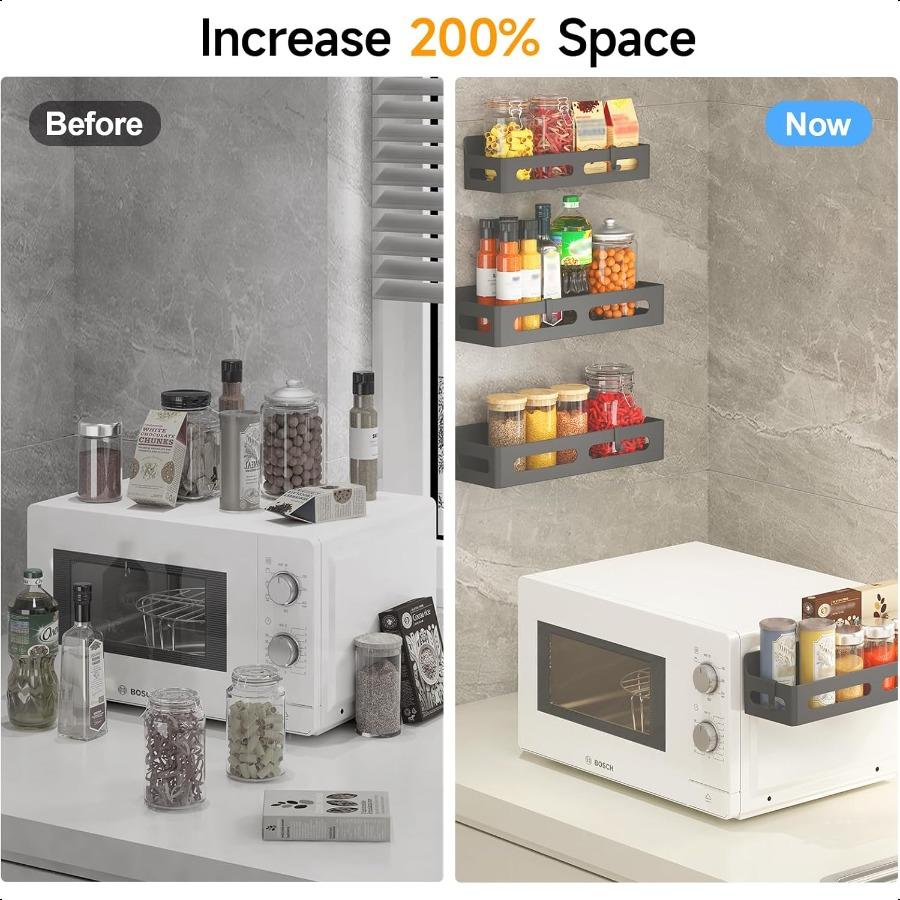 4 Pack Magnetic Spice Rack for Refrigerator Spice Rack Organizer Moveable Magnetic Shelf Fridge Organizer with 4 Hooks for Kitc