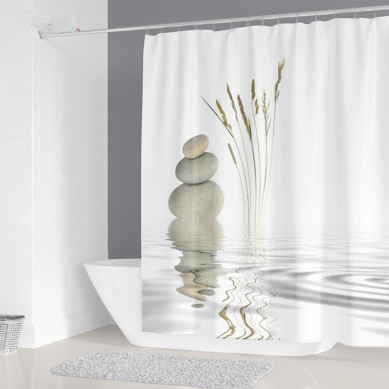 Pebble Printed Shower Curtain Mildew Washable Curtain With Hook Bathroom Decorative Curtain Rocks 3D Shower Curtains 240*180Cm