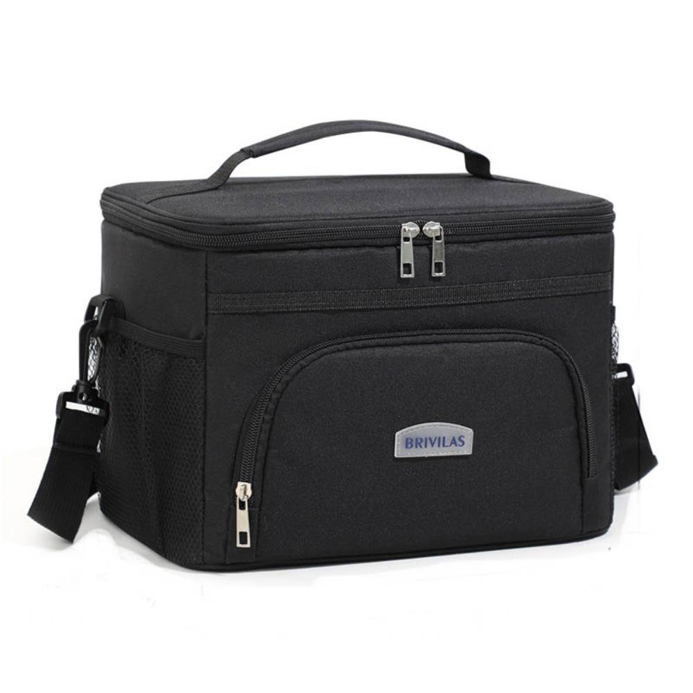 

с термосумкой-тоутом на молнии, большой вместимости, сумка для переноски еды, портативная плечевая сумка для ланча, для улицы чёрный