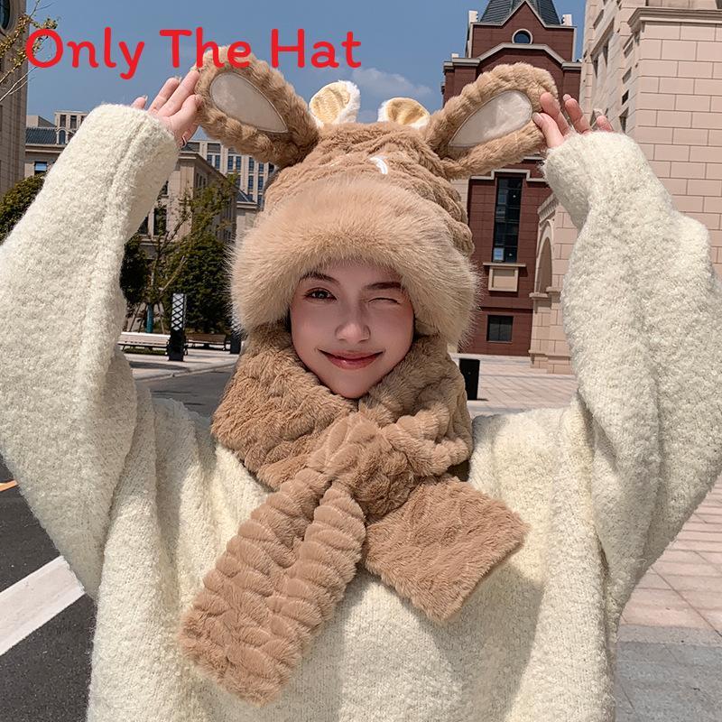 Kids Winter Earmuff Hat With Plush Bunny Design And Integrated Neck Cover хаки