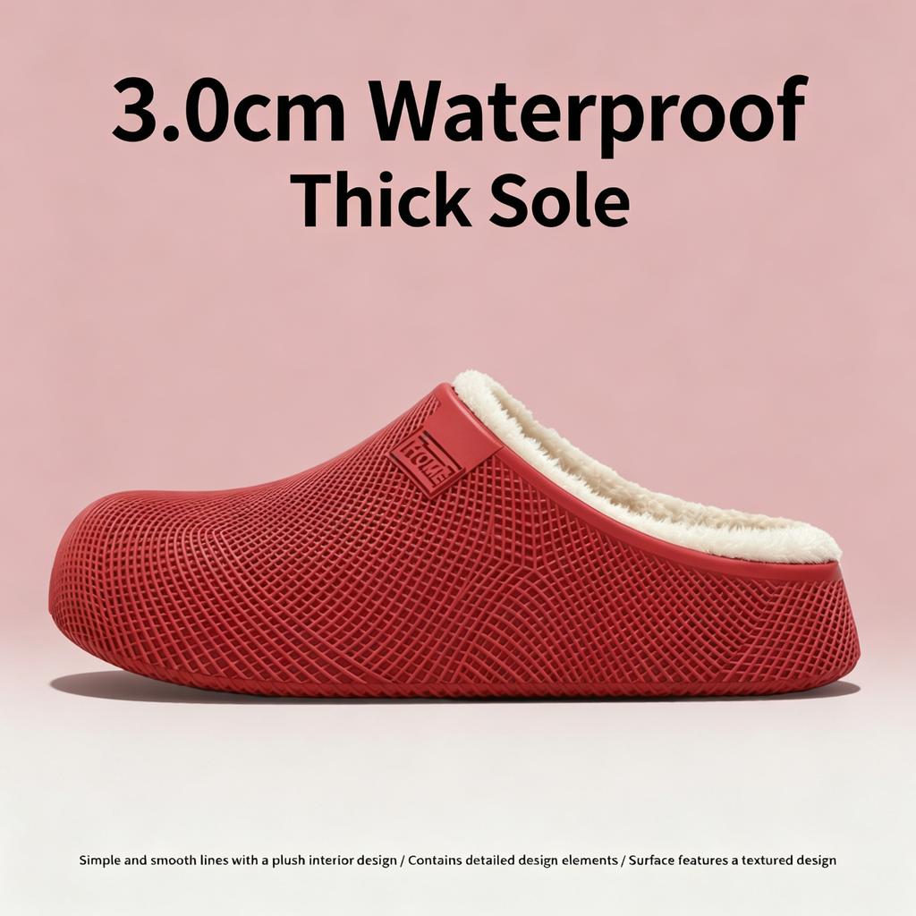3.0cm Thick Sole Winter Warm Clogs Women Men Plush Lined Non-Slip Waterproof Mesh EVA Indoor Outdoor Casual House Shoes