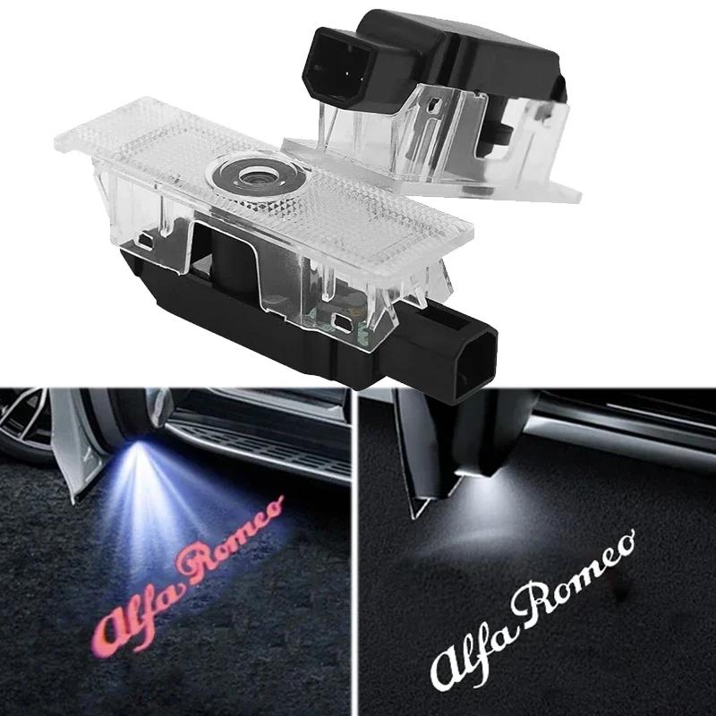 2Pcs LED Car Door Welcome Courtesy Logo Lights for Alfa Romeo Mito Giulia Giulietta Stelvio Pattern Projector Lamps Accessories