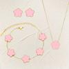 Luxury Zircon Set for Women Copper Color Chain Stainless Steel Double Sided Five Leaf Flower Necklace Earrings Bracelet Clover