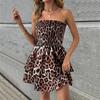 Women Sexy Strapless Leopard Print High Waist Ruffled Short Mini Dress