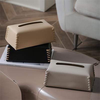 Luxury Pu Leather Tissue Box Hand-Woven Table Napkin Holders Living Room Office Desktop Paper Towel Cover Creative Home Decor