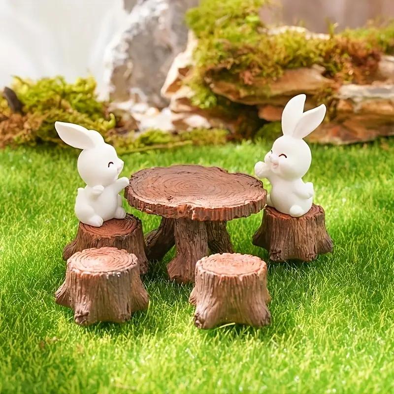 1 zestaw/5 sztuk Akcesoria do Ogrodu Bajkowego Zewnętrzny Miniaturowy Stół plus Krzesła Kolekcja Mini Żywiczne Meble Ozdoby Mikro Krajobraz Wystrój