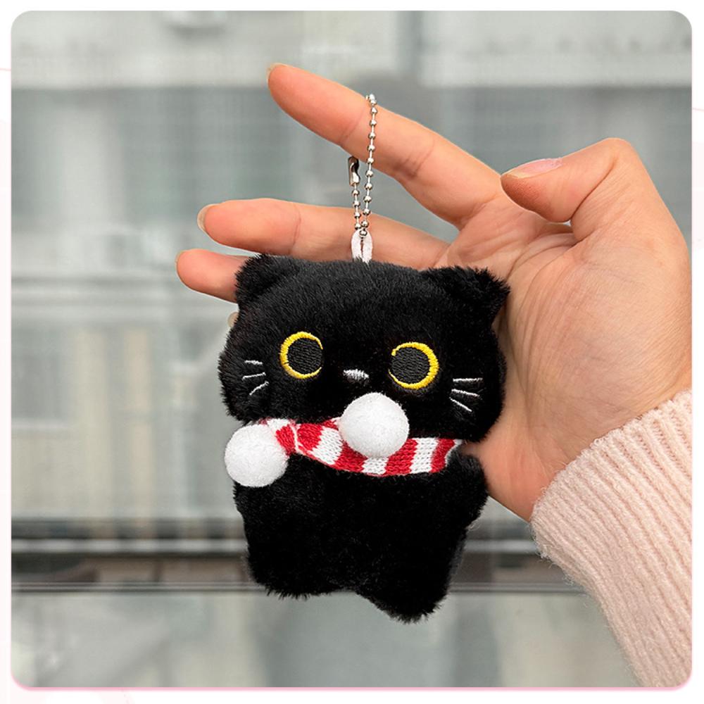 Plush Keychain Yellow Eyed Black Pendant Feline Plush Pendant Compact Plush Keychain For Christmas Tree Handbag Airpods