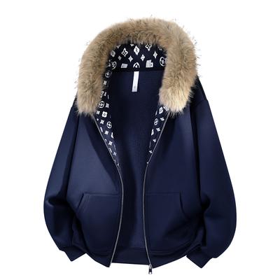 Hooded and Flannel Shirt Cardigan Sweatshirt Loose Autumn and Winter Men's and Women's Couple's Jacket