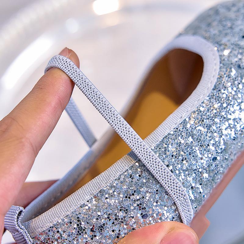 Girls' Crystal Princess Ballet Flats: Shiny Sequin Soft-Sole Closed-Toe Shoes for Spring/Autumn 2025