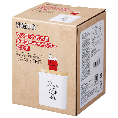Skater ENC8D-A Enamel Canister with Wooden Lid and Mascot, 750ml, Storage Container, Snoopy