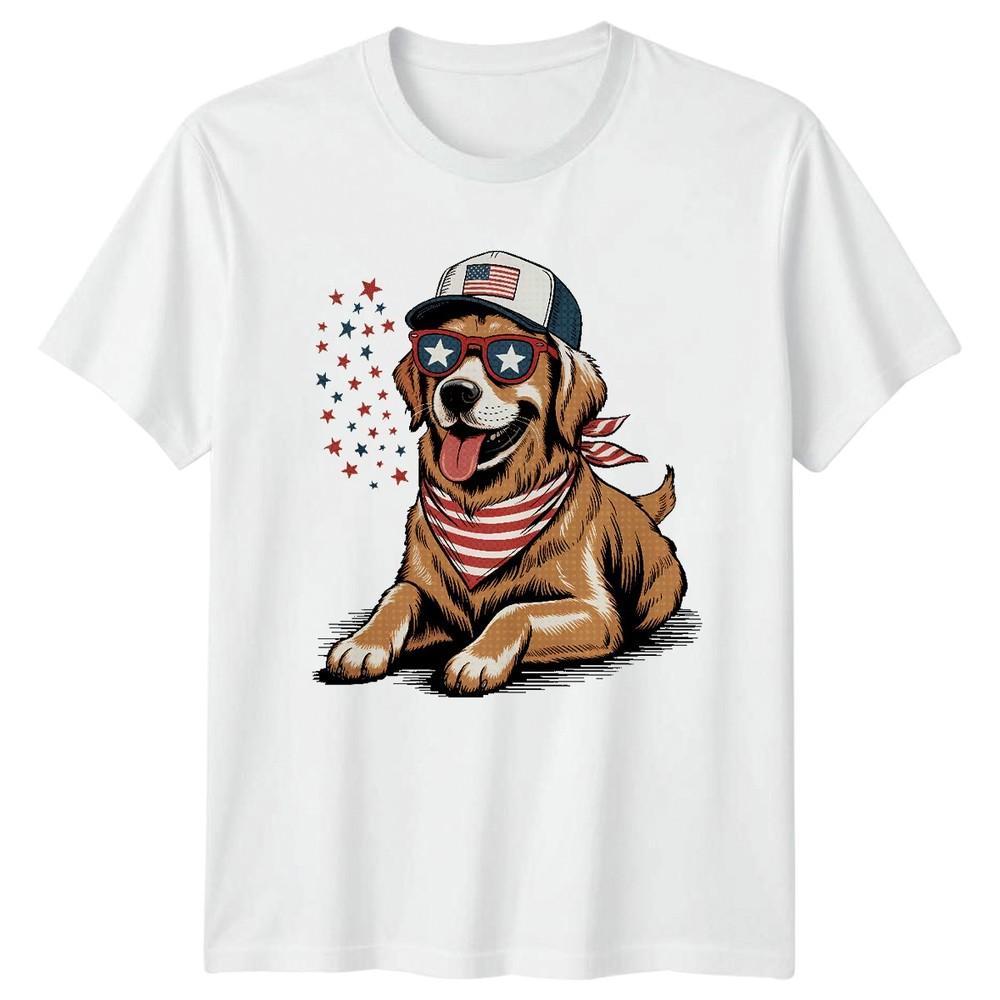 Golden Retriever Patriotic Dogs Animals Unisexs Unisexs Graphic Tee US Flag S