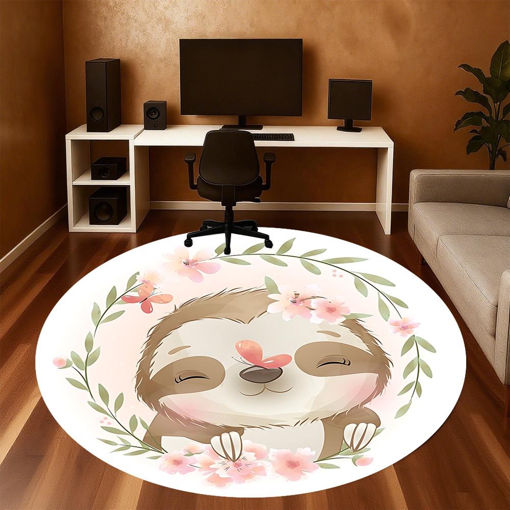 1pc Sloth Flowers Round Chair Mat Area Rug - Non-Slip, Floor Mat for Office, Bedroom, and Indoor Decor C1125618