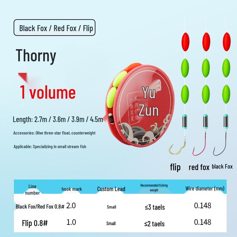 

Akita Fox Stream Fishing Line Set: Seven-Star Float, Single Hook, Three Floats, Specialized for Small Fish and Minnow Fishing Turn Sleeve 0.8 line + #1 hook