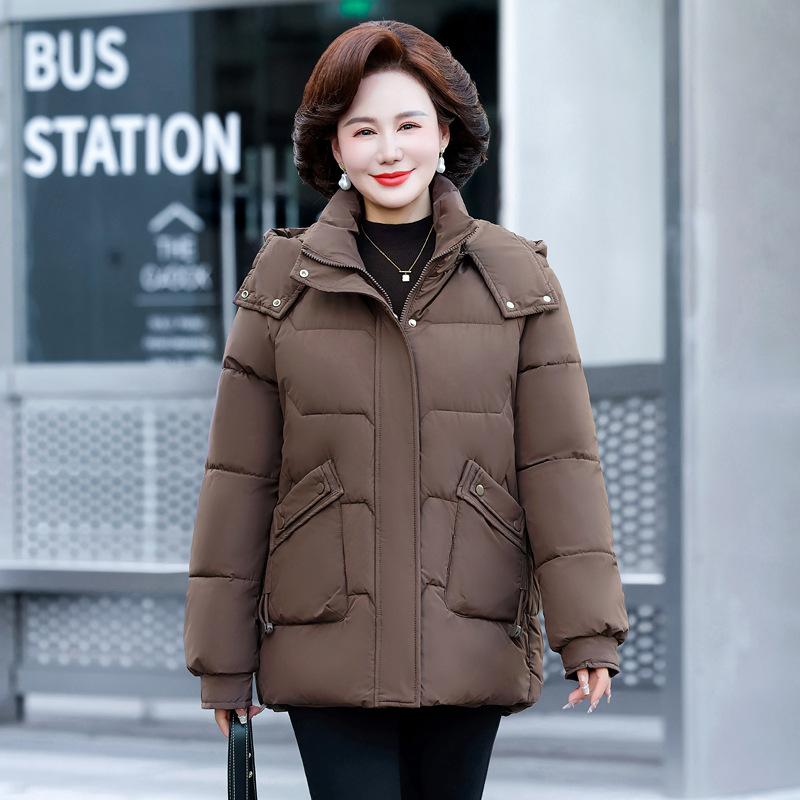 2025 winter down cotton jacket women's mid-length detachable hat padded jacket short slimming solid color cotton jacket