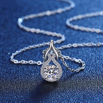 Women 925 Sterling Silver Necklace 1.0 CT VVS1 Moissanite Diamond Hollow Gourd Pendant Necklace GRA Certified Moissanite Jewelry
