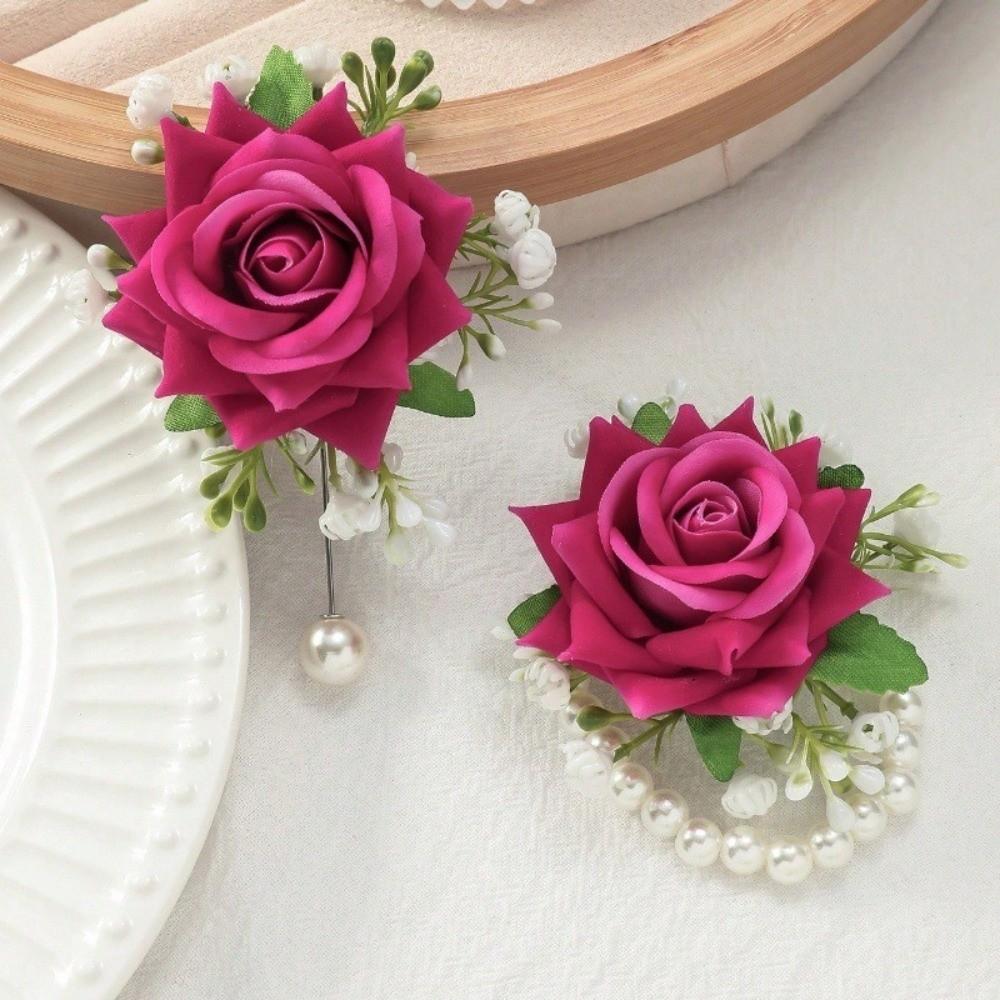 Set Of 2 Pieces Rose Wrist Corsage Artificial Flower Bridal Wrist Corsage for Wedding Decoration