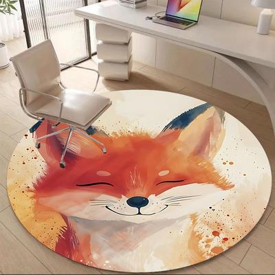 1pc Fox Art Office Round Area Rug, Indoor Mat Suitable ForOffice, Under Office Chairs Bedroom Living Room Home Decor, Room Deco, D025