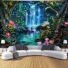 2D Mystical Jungle Waterfall Tapestry Enchanted Nature Wall Hanging