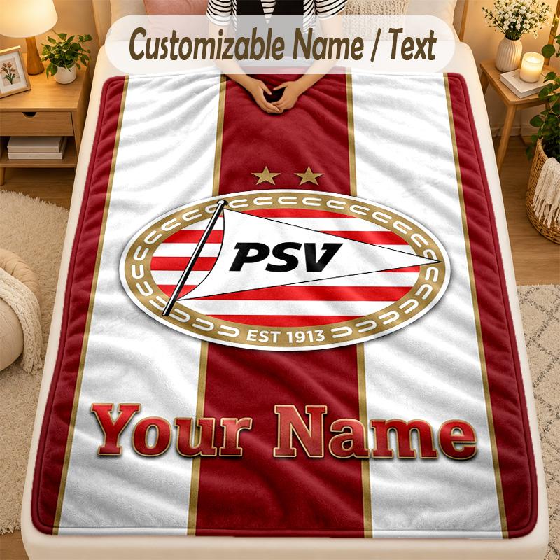 Flanelinis pledasPSV Eindhoven FC Individualus vardas Tekstas Personalizuotas Minkštas Šiltas Mėtomas pledas Namų dekoras Dovana