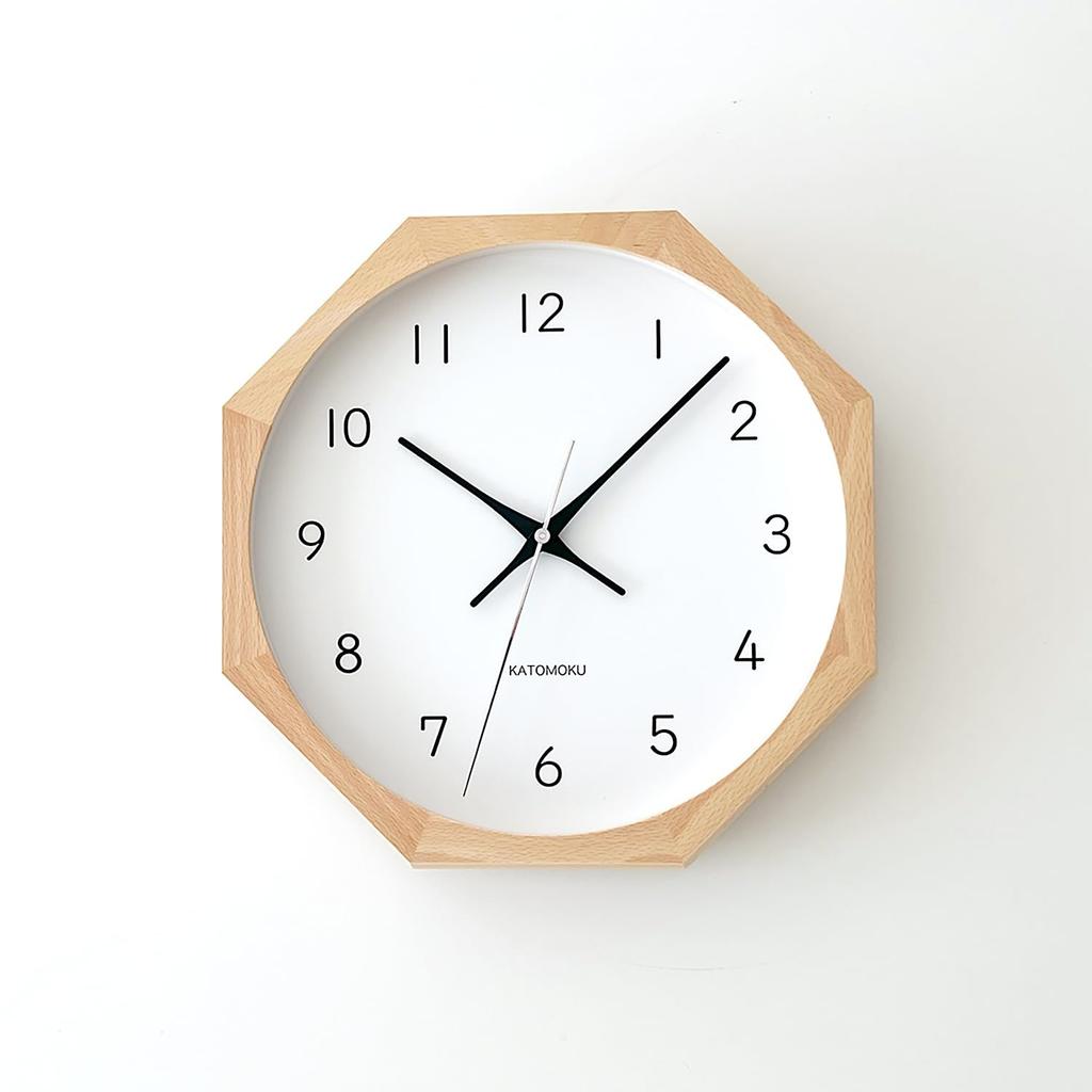 KATOMOKU muku clock 13 Octagonal Natural Wall Clock with Continuous Second Diameter km-104NARC8 Hand, 30.0cm (Radio-controlled)