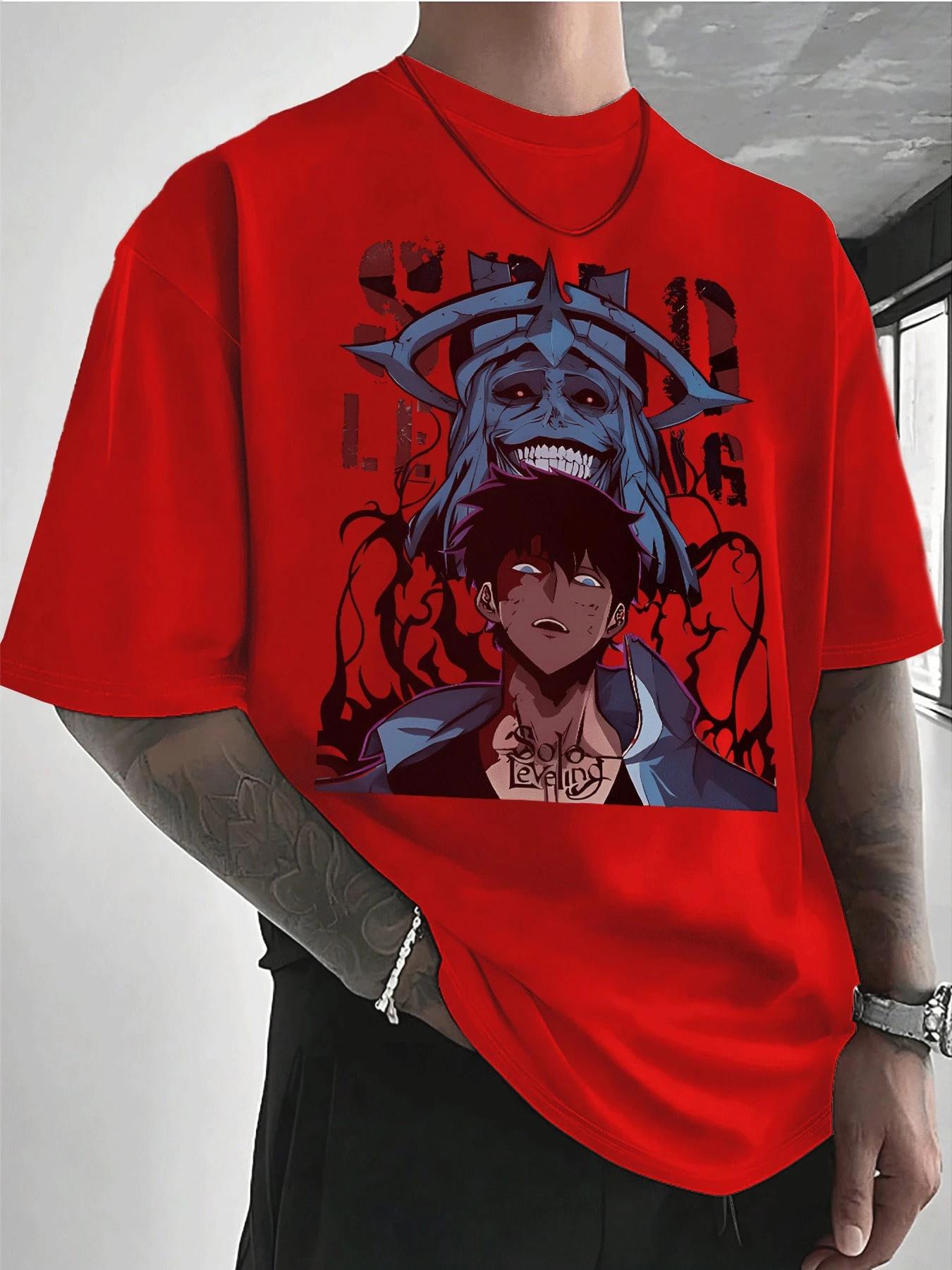 

Аниме Футболка Solo Leveling Летняя Мужская Тяжеловесный Хлопок Короткий Рукав Свободная Дышащая Мода Уличная Дорожная Футболка 3XL