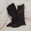 Schafsleder-Version~ Wind-Nische spitze Handseil-Schnur western Cowboy-Stiefel Damen Herbst und Winter Neu mittelhohe und hohe Stiefel