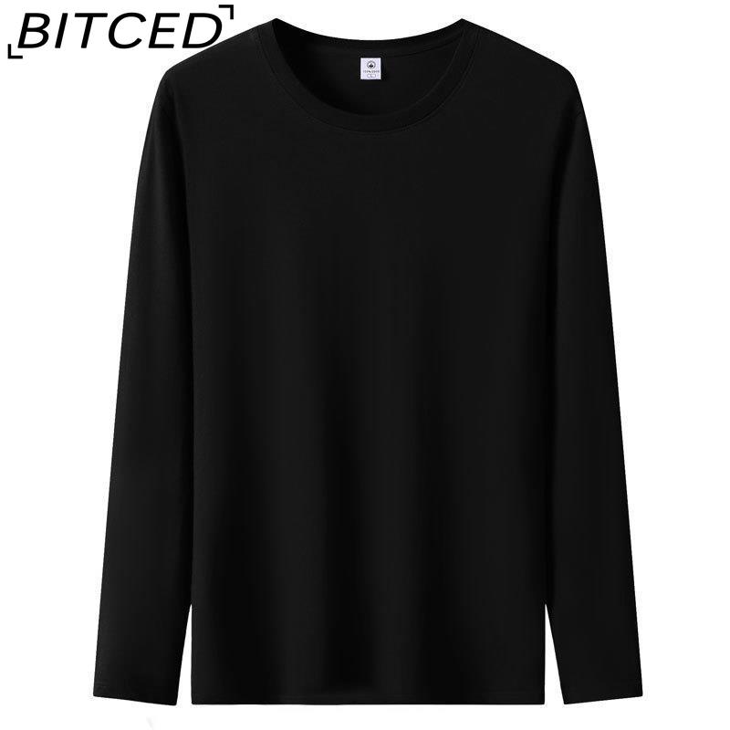 BITCED Мужская футболка с длинными рукавами, облегающая, весна-осень, универсальная рубашка с круглым вырезом