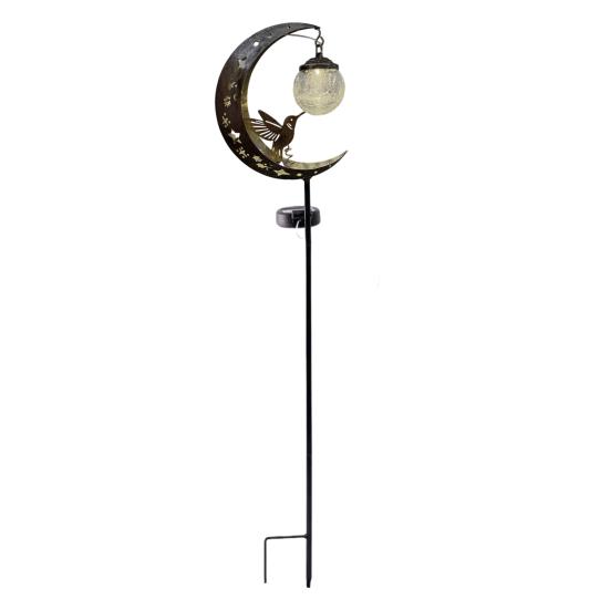 Yousheng Solar Moon And Hummingbird Garden Light, Outdoor Cracked Glass Ball Stake Lamp for Yard, Waterproof Automatic LED Lighting for Patios Lawns B