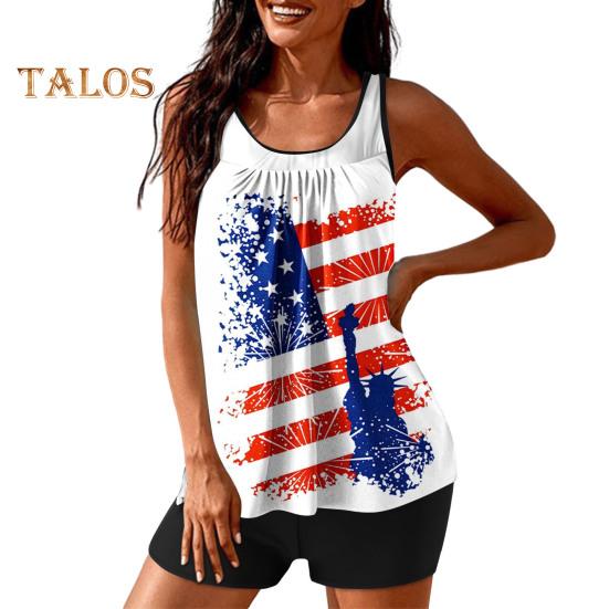 2 Teile/satz Frauen Tankini Set Amerikanischen Unabhängigkeit Tag Druck Weste Einfarbig Schwimmen Shorts Set Bademode