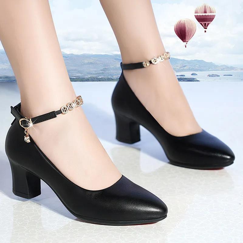  Women Cool Beige Pointed Toe Patent Leather Buckle Strap High Heel Shoes Lady Casual Black Comfort Office Pumps A1433