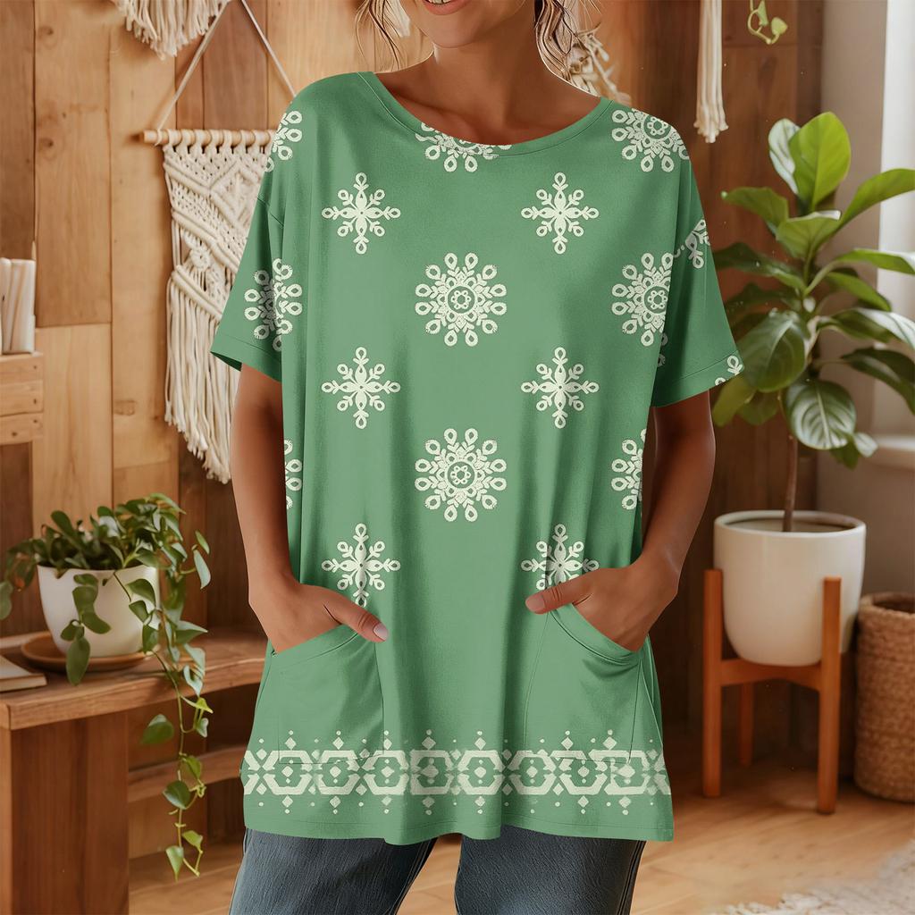 Top casual de manga corta con estampado floral para mujer