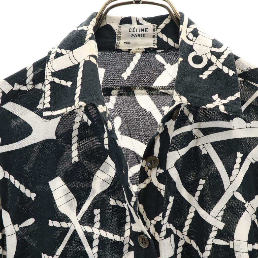 Celine 90s Made In Italy Old JCC Marine Pattern Short Sleeve Cotton Shirt Women Used