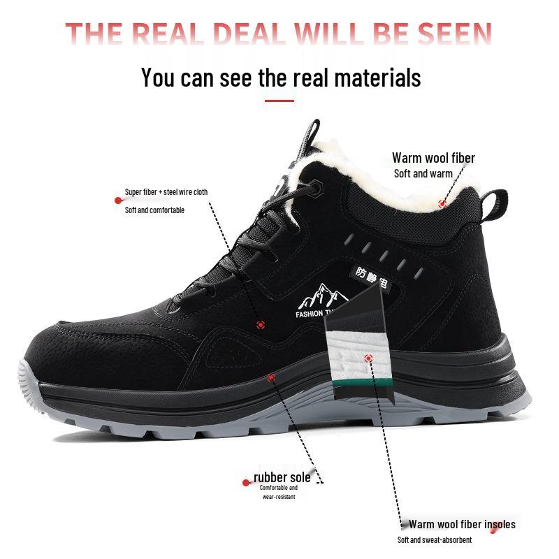 Anti-Static Fleece-Lined Safety Shoes - High-Top, Wear-Resistant, Dust-Free for Winter