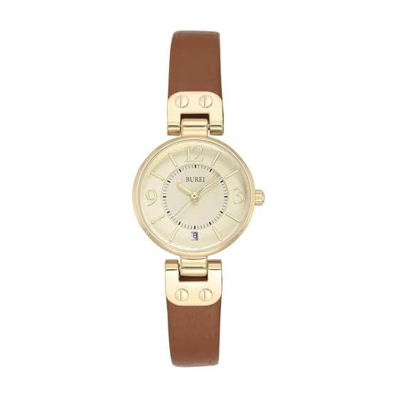 BUREI Women s Watch, Analog Quartz, Japanese Battery, Waterproof, Gold, Lightweight, Thin, Cute, Simple, Women s Watch, Brown Leather Belt,