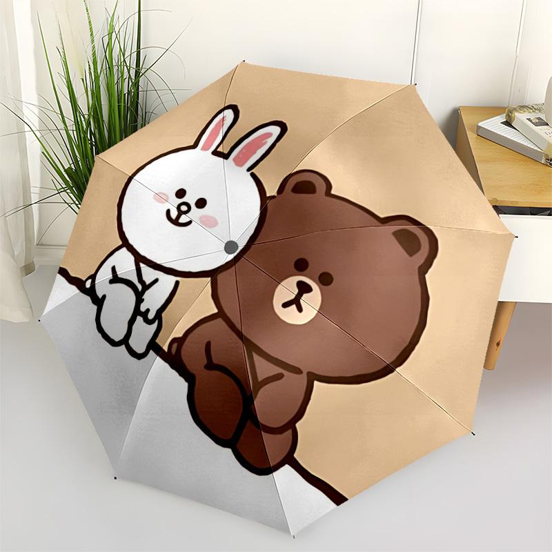 1PC BROWN Bear CONY Automatic Folding Umbrella with 8-Rib Compact & Lightweight Design, Self-Opening/ Closing032
