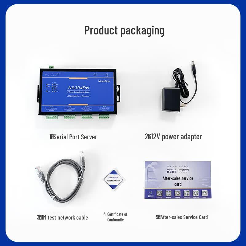 MoweStar 4-Port Industrial RS232/485 to Ethernet Serial Server
