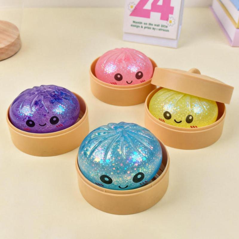 Soft Squeezable Steamed Bun Toy with Smiling Face, Slow Rising Anti-Anxiety EDC Fidget Toy