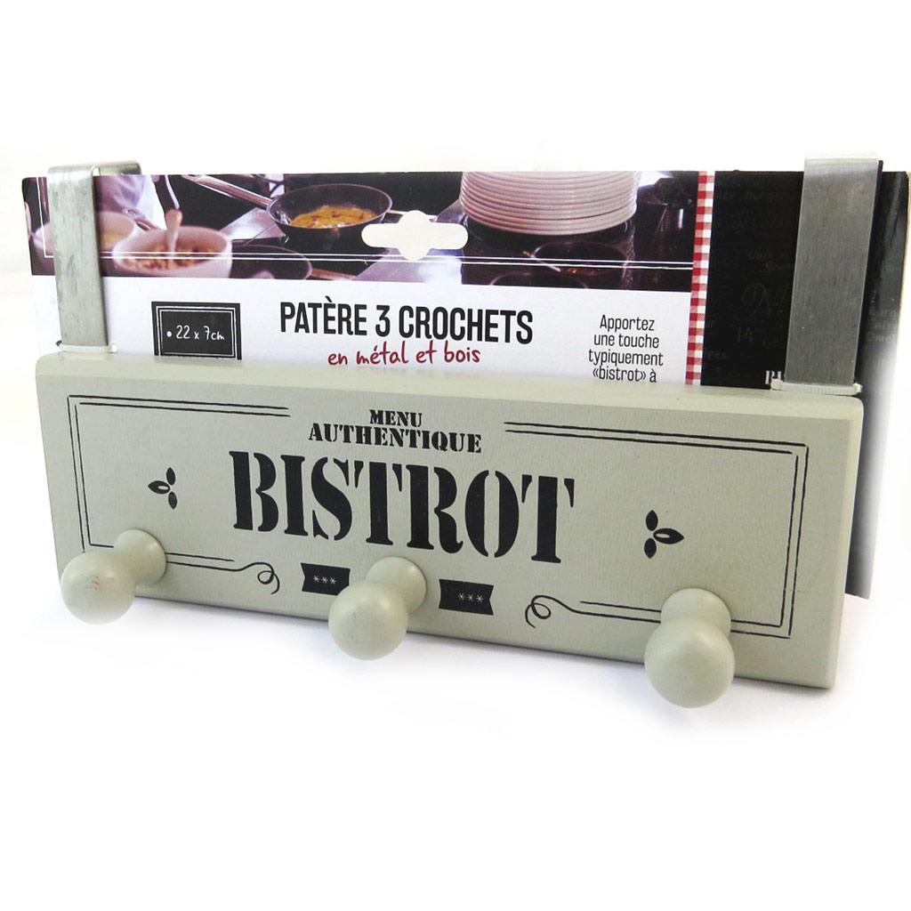 Les Trésors De Lily [N2695] - Gray 'Bistrot' Wooden Coat Hook (3 Hooks)